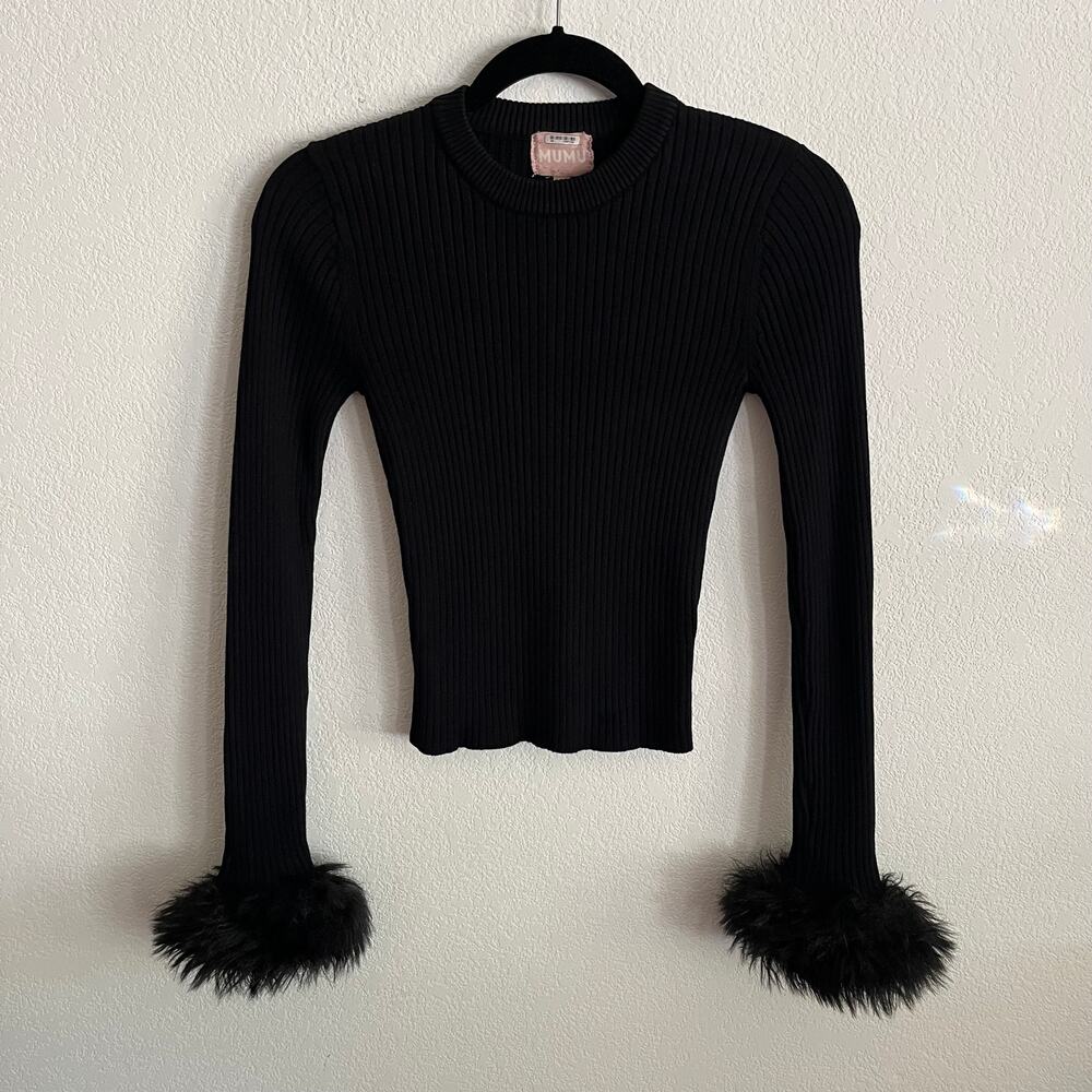 Show Me Your MuMu Black Knit Faux Fur Cuff Sleeve Fran Top